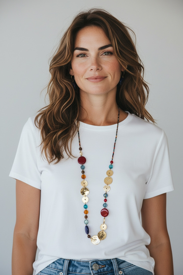 Multicolour Long Necklace - Gold