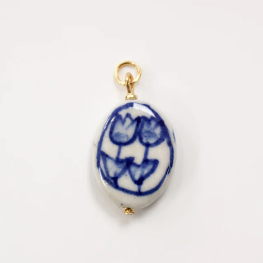 Charm - Porcelain Heart Flower (Gold)