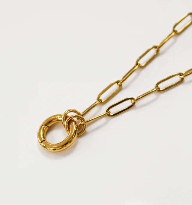 Stainless Steel Paperclip w/ Clasp Necklace (Gold)