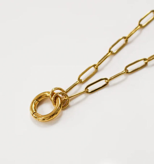 Stainless Steel Paperclip w/ Clasp Necklace (Gold)