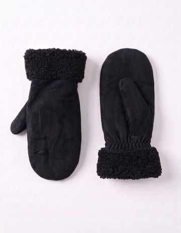 Faux Suede Mittens - Black