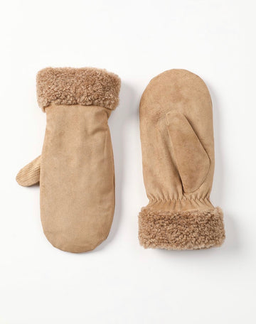 Faux Suede Mittens - Camel