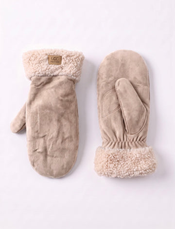 Faux Suede Mittens - Cream