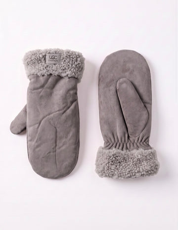 Faux Suede Mittens - Grey