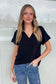 Woven Airflow V-Neck Hi-Low Hem Top - Black