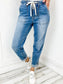 JUDY BLUE - HIGH RISE PULL-ON DENIM JOGGERS WITH DRAWSTRING