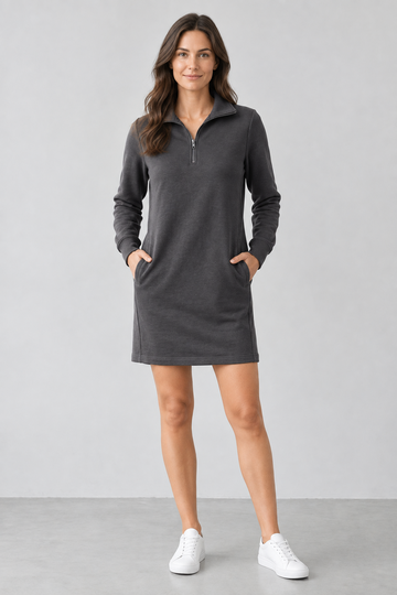 Ultra-Soft Brushed Fleece Dress - Charcoal