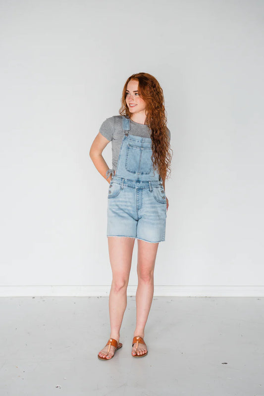 Cutoff Loose Fit Shorts Overalls - Light Wash