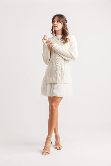 Papillon - Cable Knit Sweater Dress With Pleated