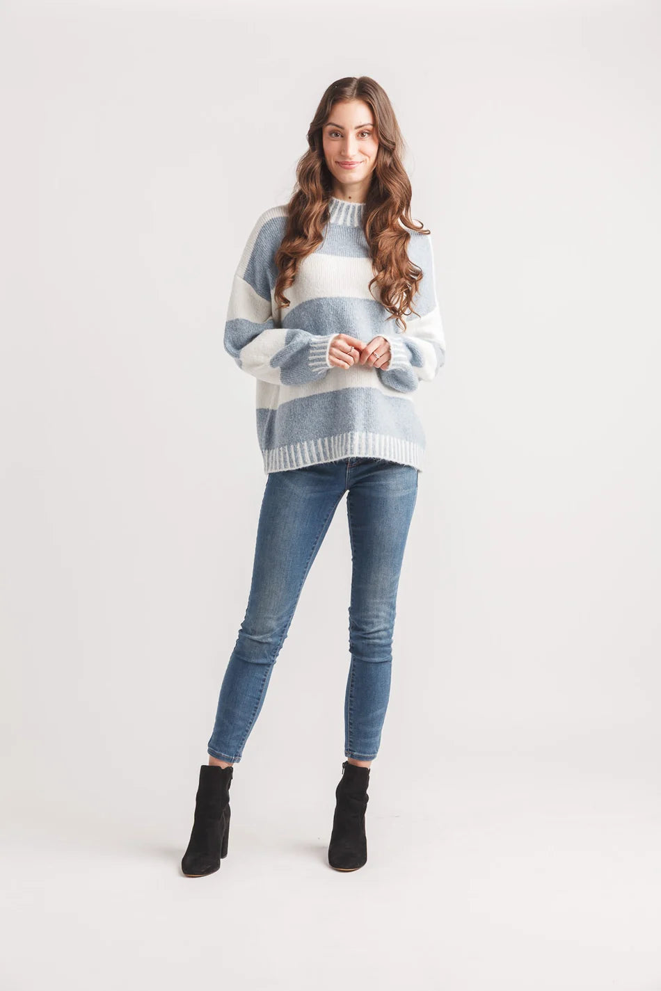 Papillon - Striped Drop Shoulder Mock Neck Sweater