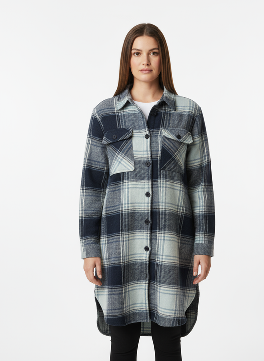 The Muskoka Long Shacket - Blue