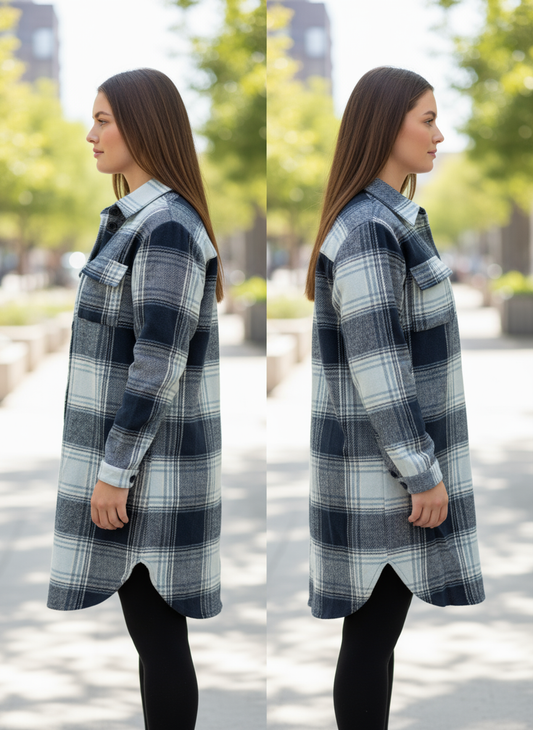The Muskoka Long Shacket - Blue