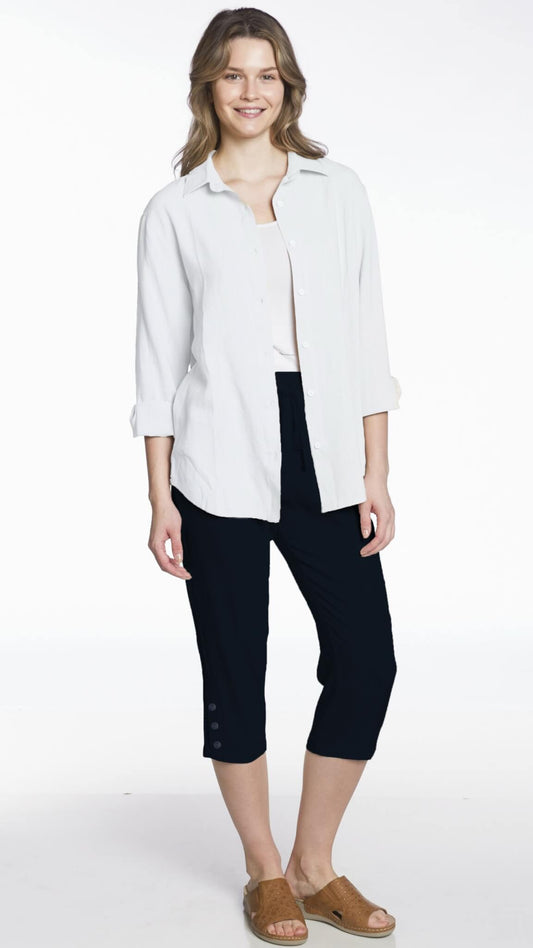 Long Sleeve Relaxed Fit Linen Button Front Shirt
