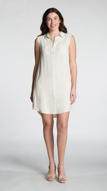 Sleeveless Linen Button Front Shirt Dress