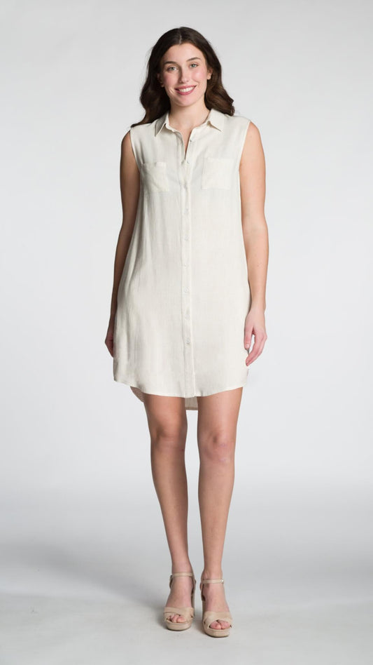 Sleeveless Linen Button Front Shirt Dress
