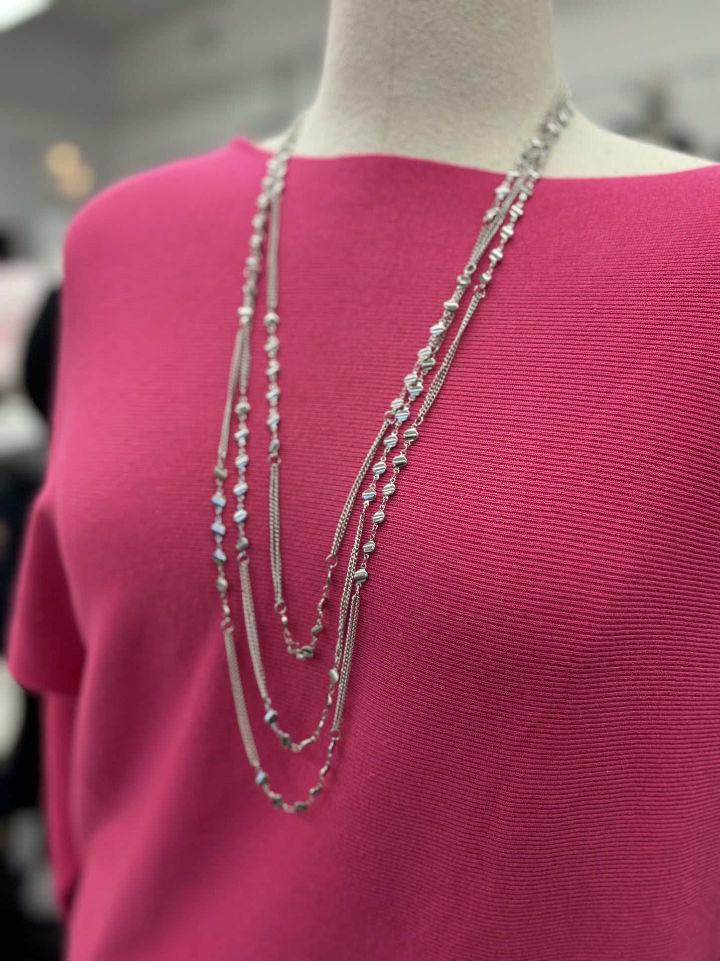 Double Layered Silver Necklace & Earring Set