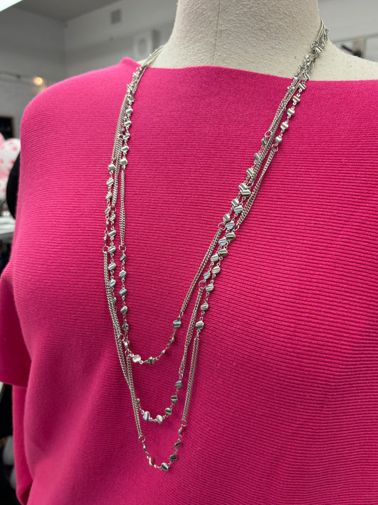 Double Layered Silver Necklace & Earring Set