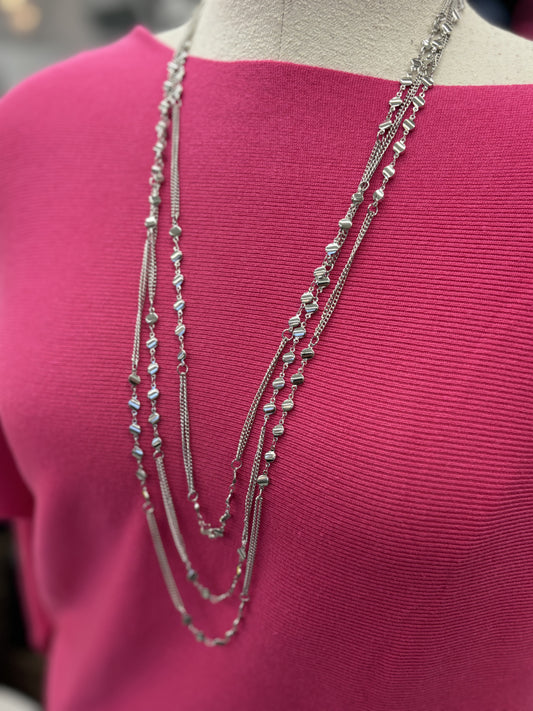 Double Layered Silver Necklace & Earring Set