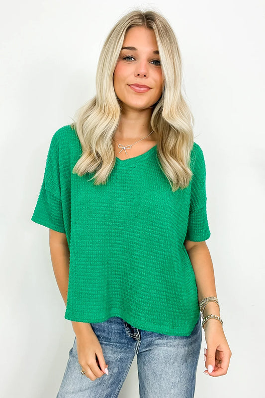 Drop Shoulder Short Sleeve Jacquard Sweater - Green