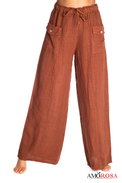 Amorosa - 2 Front Pocket Linen Pant -  Redwood